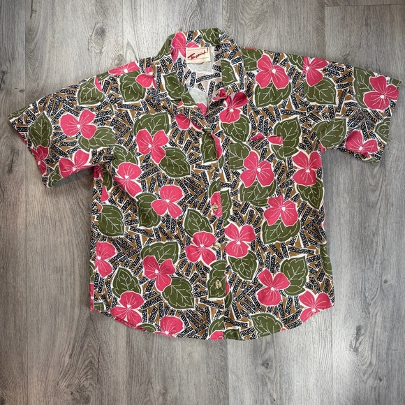 Vintage Tanzerina! Shirt Woman’s Medium Multicolor Hibiscus Hawaiian 90’s Y2K - Picture 2 of 10